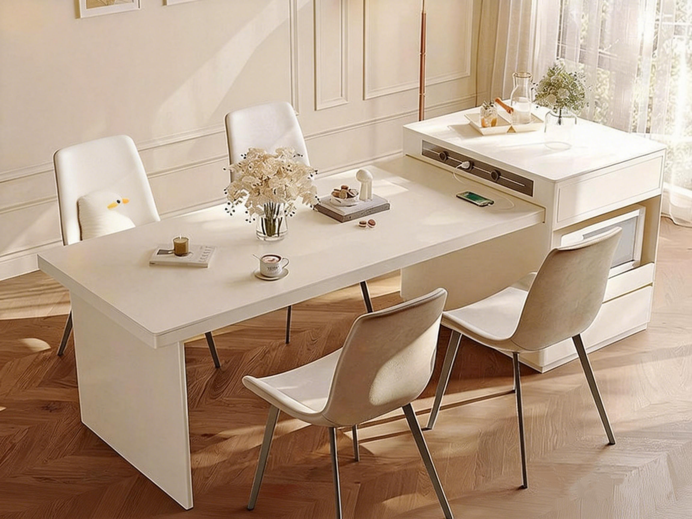 Slab Island Dining Table Extendable Multi-functional Dining Table and Chairs