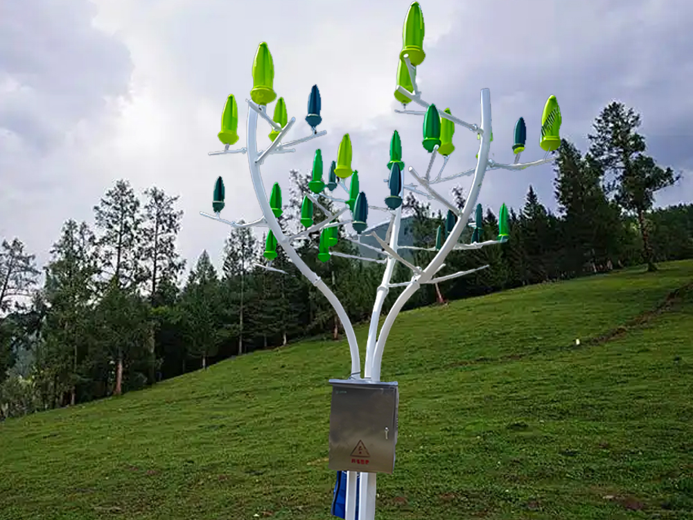 Wind-powered decorative trees for garden landscaping