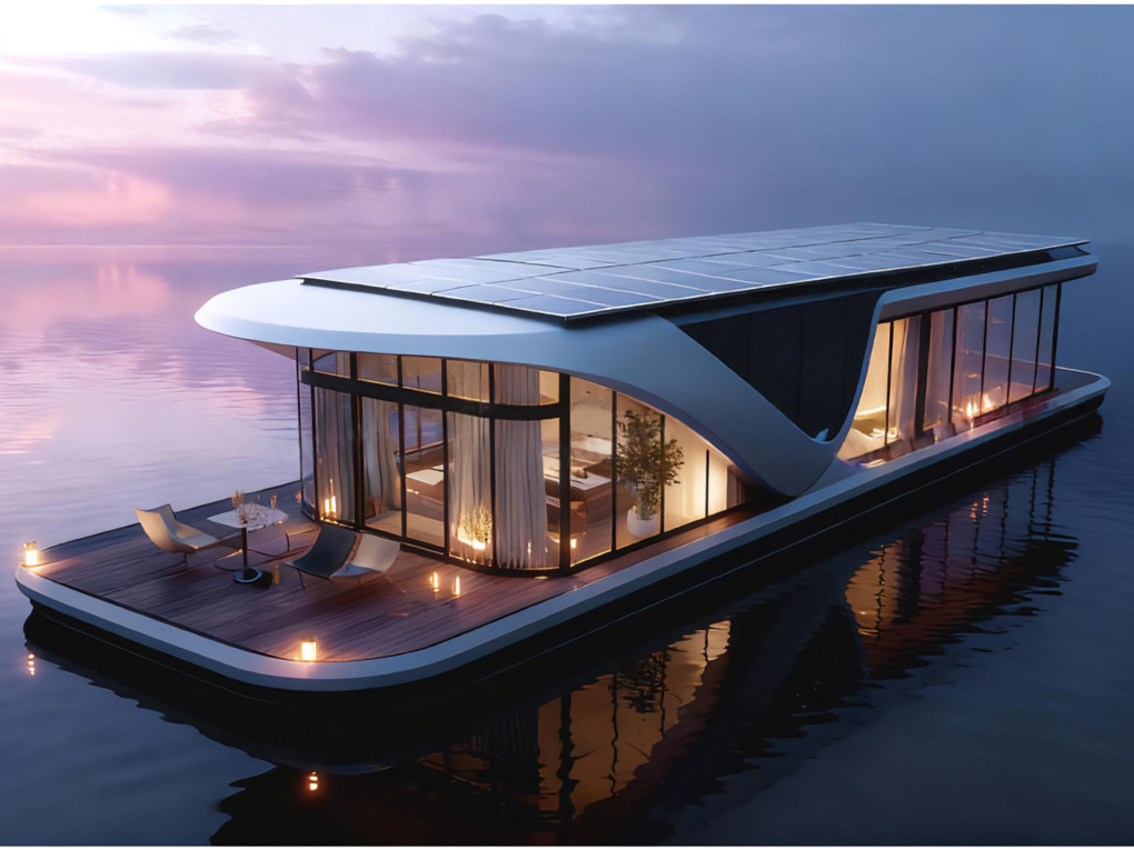 Modular Houseboat floating villa prefabricated water resort unit with kitchen and bathroom